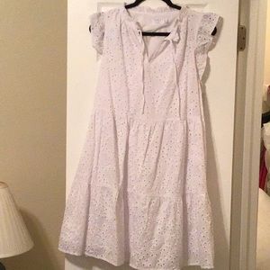 Time & Tru Flutter Sleeve Eyelet White dress sz L